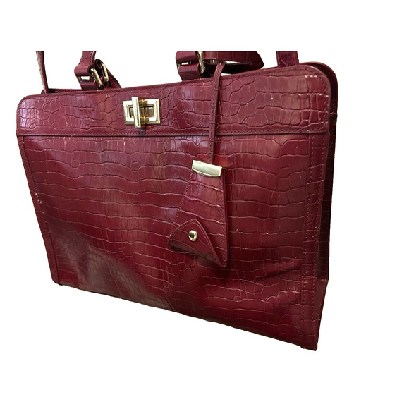 Talbots Classic Bordeaux Red Crocodile Business Med Shoulder Bag 10 x 13 purse - Picture 3 of 10